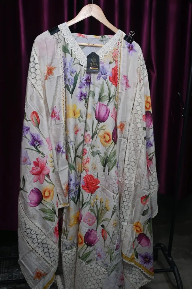 Pure Masleen Digital Printed Suit with Kirosiya Border, Masleen Dupatta & Rayon Cotton Bottom
