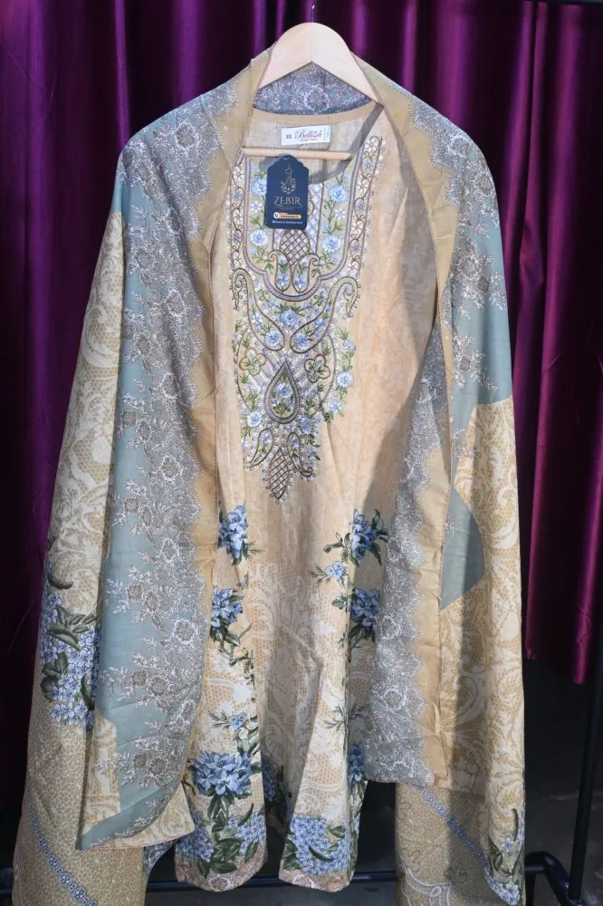 Ready-Made Pure Cotton Digital Printed Suit with Exclusive Heavy Self Embroidery, Malmal Cotton Dupatta & Pure Cotton Bottom - XXL