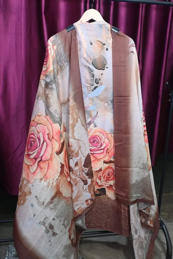 Lawn Cotton Digital Printed Suit with Heavy Embroidery, Mal Lawn Dupatta & Pure Cotton