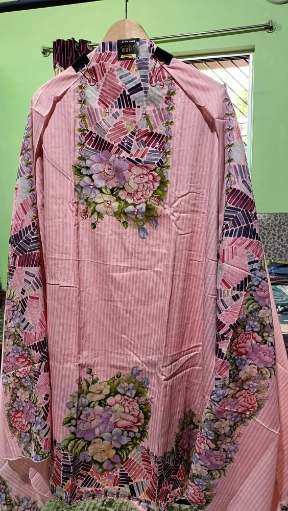 JAAM COTTON SATEN PINK AND GREEN COLOUR UNSTITCHED 3 PEICE SUIT