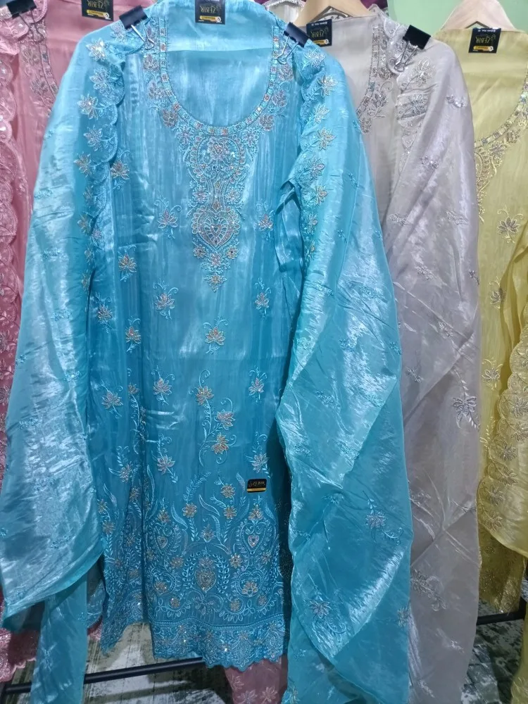 Ethereal Sky Blue Crunchy with Pakistani Threadwork Suit